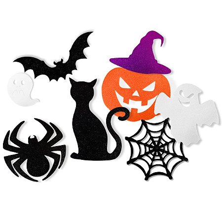 150 Enfeite Mural Halloween Glitter Festa Terror Aplique 10,0cm