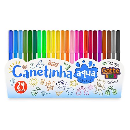 Kit 12 Pacotes Canetinha Aqua Com 24 Cores Colorir Infantil