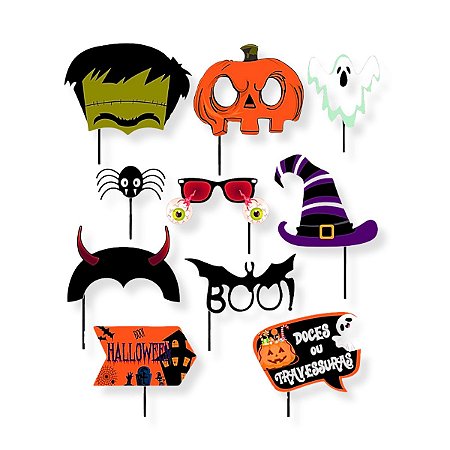 60 Plaquinhas Foto Divertidas Festa Halloween Decorativa