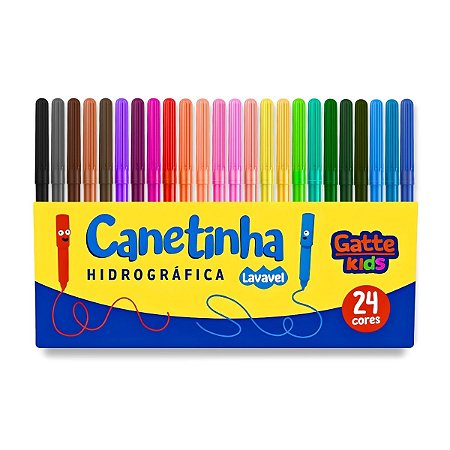 Kit 12 Pacote Canetinha Hidrográfica Com 24 Cores Colorir