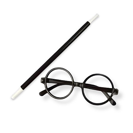 Kit 01 Fantasia Bruxos Mágico Óculos e Varinha Halloween