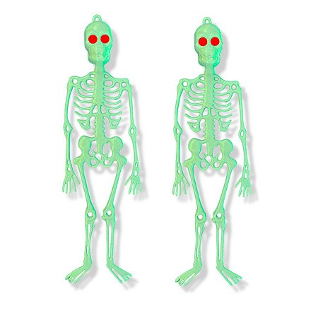 02 Enfeite Esqueleto Decoração Festa Halloween Bruxa Neon