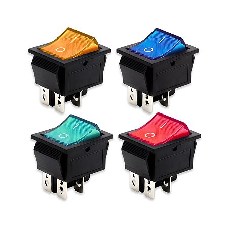 100 Botão Gangorra Quadrado KCD4 Luz Colorida Interruptor