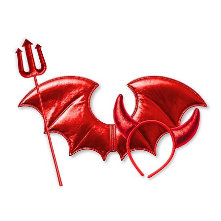 01 Fantasia Diabinha Poliéster Acessório Festa Carnaval