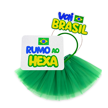 01 Tiara + Placa + Saia Vai Brasil Festa Copa Mundo Futebol