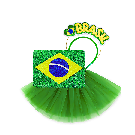 Tiara Brasil+Placa+Saia Eva Festa Fantasia Acessório Copa