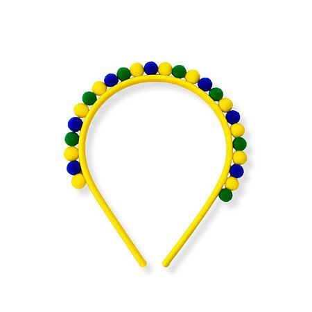 01 Tiara Copa Mundo Brasil Arco Cabelo Acessório Pompom 10mm