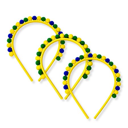 06 Tiara Copa Mundo Brasil Arco Cabelo Acessório Pompom 10mm