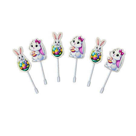 60 Enfeite Palito Coelho Topper Doce Festa Decoração Páscoa