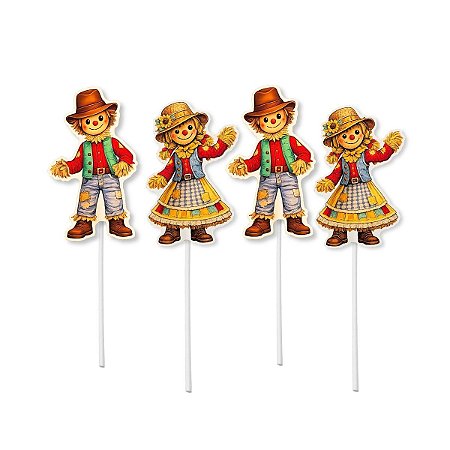 Topper Bolo Palito Espantalhos Enfeite Festa Junina Arraiá