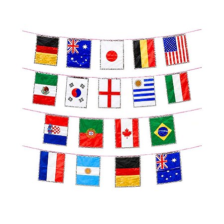 Varal Bandeira Paises Metalizada Copa Mundo Jogo Torcida 7m
