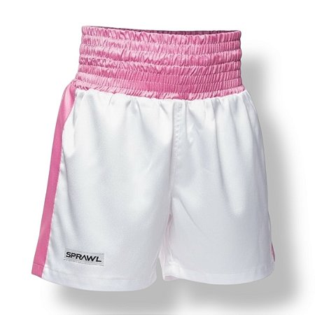 Calção de boxe profissional feminino branco com rosa