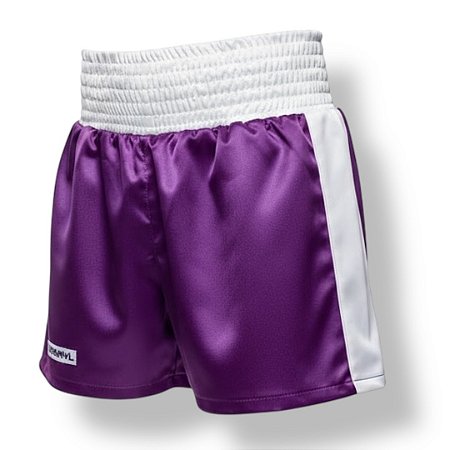 Calção de boxe profissional feminino roxo com branco