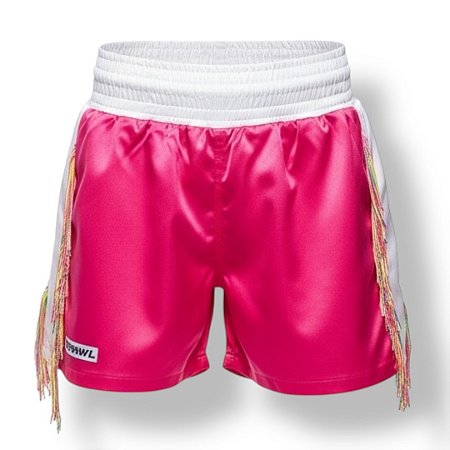 Calção de boxe profissional feminino pink com franja colorida
