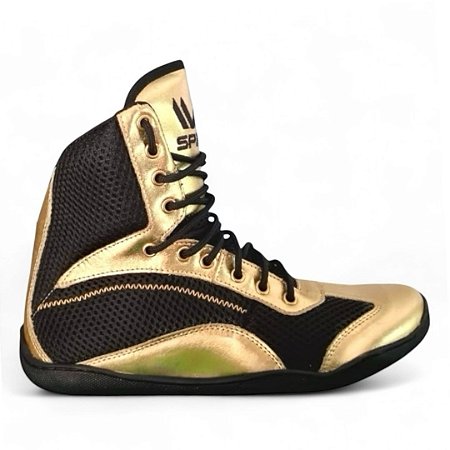 Sapatilha boxe cano curto preta e dourada - linha Footwork