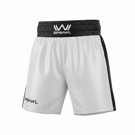 Calção de boxe profissional masculino branco e preto com tiras