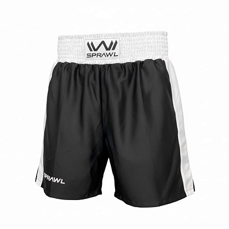 Calção de boxe profissional masculino preto e branco com tiras