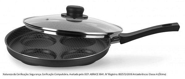 Frigideira Teflon Para 4 Ovos Hamburgues Ultra Antiaderente Multiflon Gourmet Preta Com Tampa De Vidro