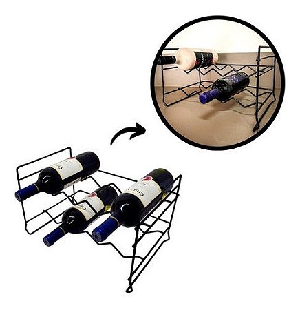 Mini Adega Empilhavel Porta Garrafas Rack Vinho Aço 8 Garrafas Schmitt Preta