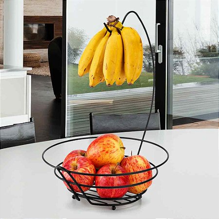 Fruteira Aramada Redonda Com Suporte Para Banana Arthi Black