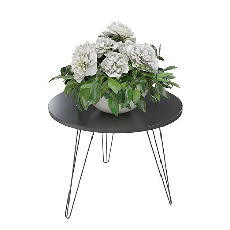 Mesa De Apoio Central Lateral Até 20kg Madeira Preta Aço Vintage 53,5cm