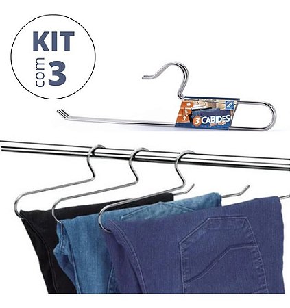 Kit 3 Cabides Para Calça Shorts Saia Aço Inox Cabideiro Calceiro