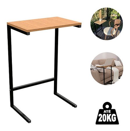 Mesa De Apoio Lateral Encaixe Braço Sofá Cama Até 20kg Madeira Aço Vintage Preta E Corazzi