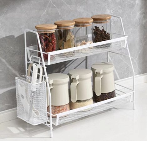 Organizador Multiuso Aramado Com Cesto Lateral 2 Andares