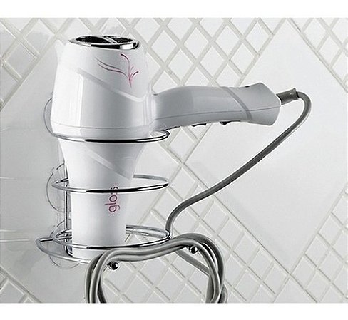 Suporte Para Secador De Cabelo Porta Secador  Cromado Com Ventosas