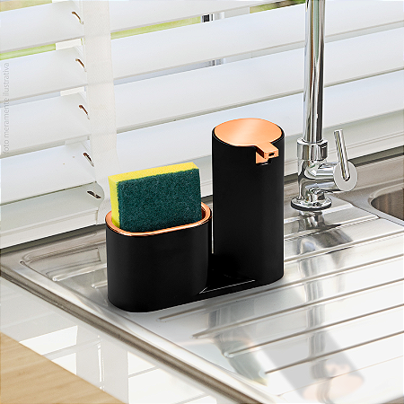 Dispenser Para Detergente Bucha Luxo Conceito Preto e Dourado Arthi