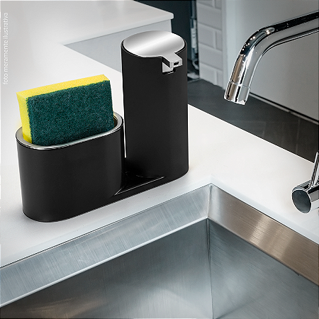 Dispenser Para Detergente Bucha Luxo Conceito Preto e Cromado