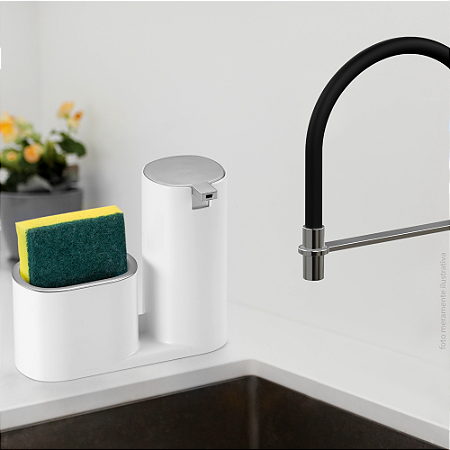 Dispenser Para Detergente Bucha Luxo Conceito Branco E Cromado