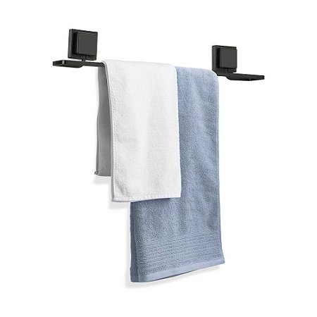 Porta Toalha De Banho 50CM Preto Fixação Fita Adesiva 3m
