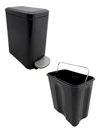 Lixeira Retangular Slim Preta 6L Com Pedal E Fechamento Suave Da Tampa 29x14x30cm