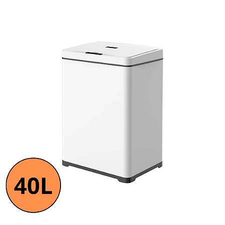 Lixeira Retangular Lixo 40 Litros Com Fechamento Sutil E Sensor Proximidade Branca