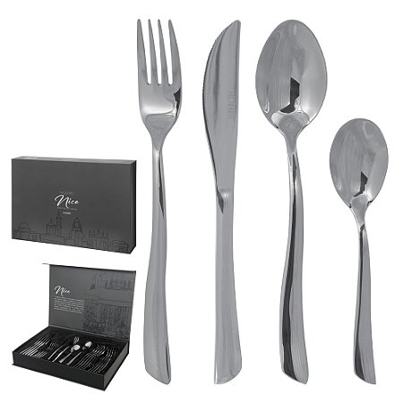Faqueiro Jogo De Talheres Aço Inox Conjunto 24 Peças Brilhante