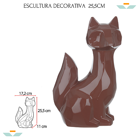 Escultura De Raposa Marrom Decorativa 25,5cm Em Poliresina