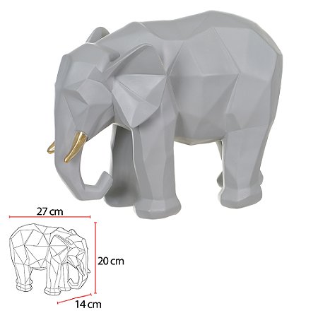 Escultura Elefante Em Poliresina Estatua Decorativa Luxo Cinza