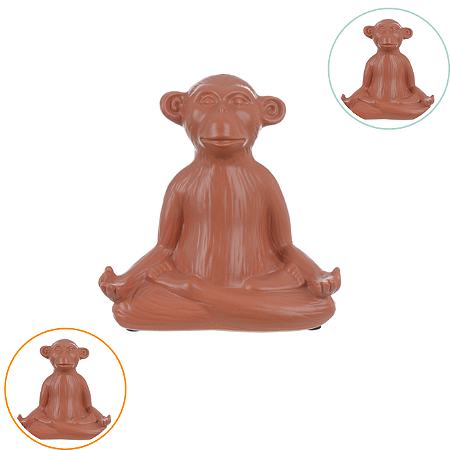 Estátua Enfeite De Mesa Decorativo Posição De Yoga Macaco Terracota