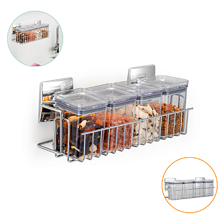 Conjunto Pote Hermetico Suporte De Parede Tempero Extensivél