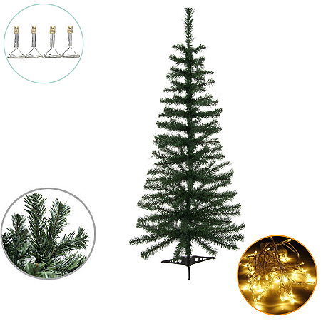 Kit Árvore De Natal Natalina Grande 1,20m E Pisca Pisca Branco Quente 8 Metros