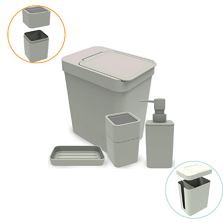 Kit Lixeira Dispenser Saboneteira Porta Cotonete E Algodão