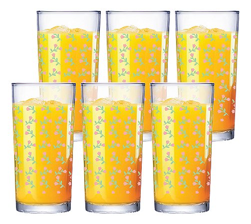 kit Jogo De 6 Copos Long Drink Multiuso Flores 255ml Suco Agua