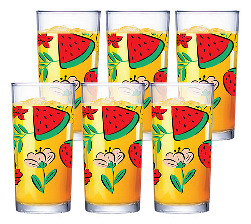Jogo De Copos De Vidro Multiuso Red Fruits 255ml 6 Peças Suco