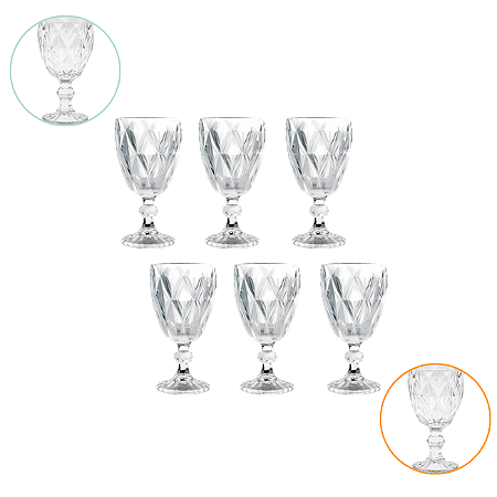 Kit Jogo 6 Taças Vidro 340ml Diamond Transparente Agua Suco