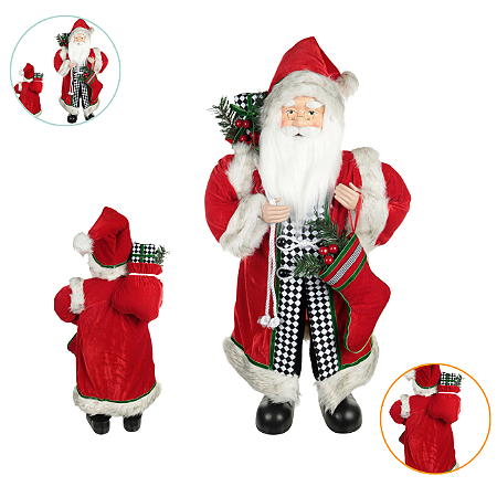 Papai Noel Vermelho Em Pé Realista 45cm Enfeite Natal Grande