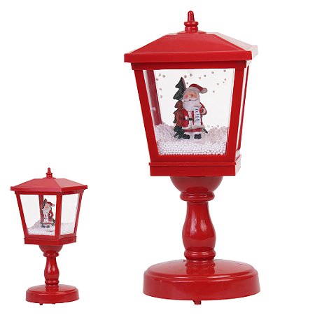 Poste Natalino De Mesa Com Cenario Com Neve E Som 32cm Natal