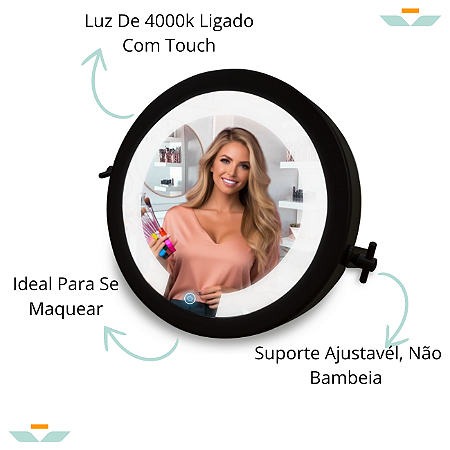 Espelho Retangular Para Maquiagem Make 30cm Com Luz Touch