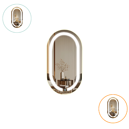 Espelho Oval Com Led Branco Frio E Quente Com Controle Da Luz