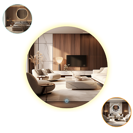 Espelho Redondo 60cm Com Iluminação Indireta Branco Quente